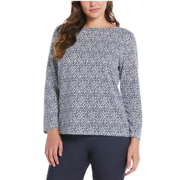 Rafaella Tops - *NWT* Rafaella Long Sleeve Women's White Navy Cross Tiles Print Top Size Large